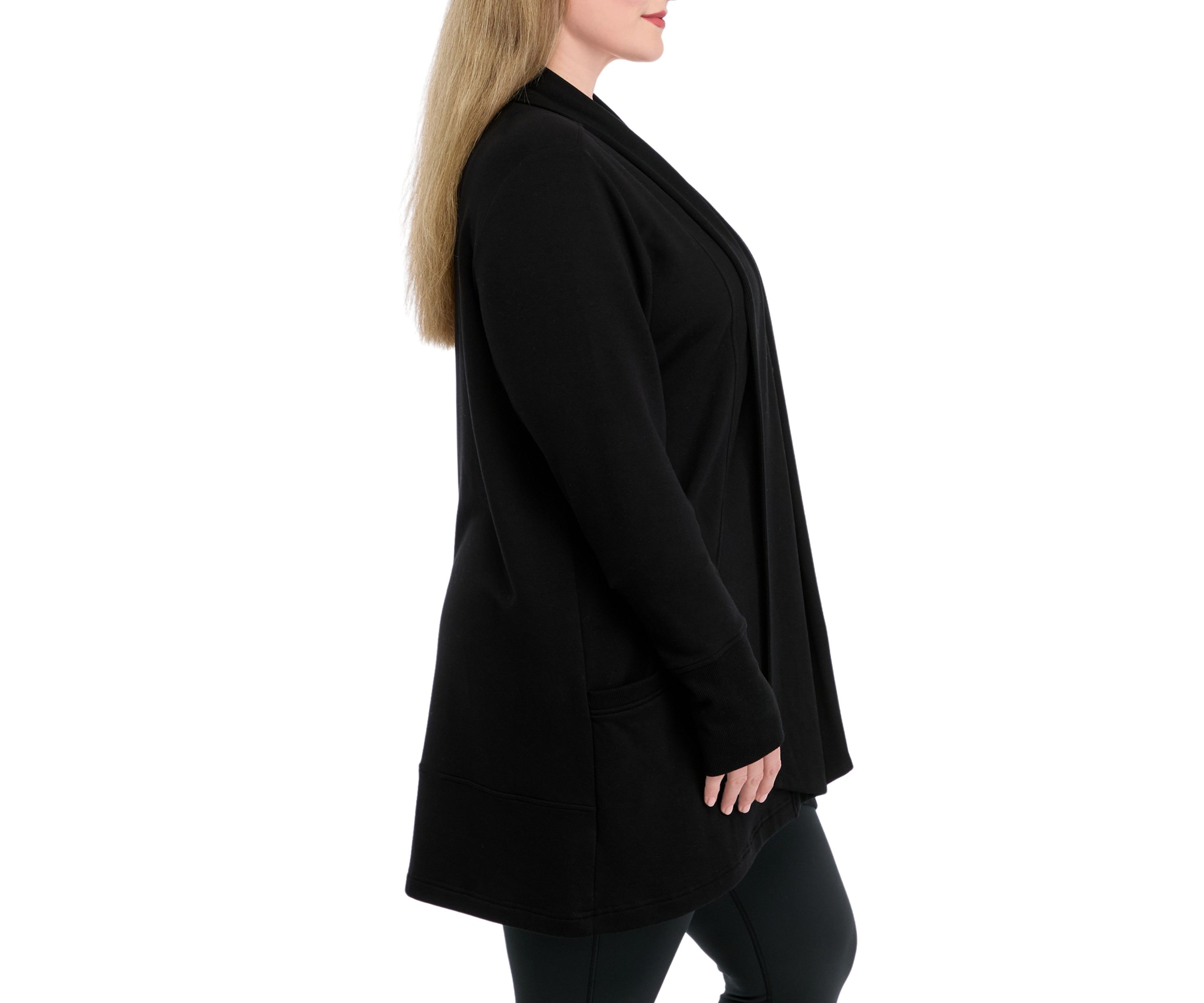 Plus Size Long Sleeve Brushed Terry Ribbed Cardigan 