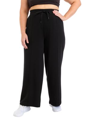 Yogalicious Women's Plus Size High Rise Brushed Terry Pants, Black, 3X