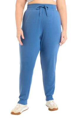 Yogalicious Women's Plus Size Terry Brushed Joggers, Blue, 3X