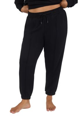 Yogalicious Women's Plus Size Softlite Scuba Rib Mix Pintuck Joggers, Black, 3XL