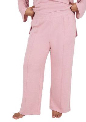 Yogalicious Women's Plus Size Modal Terry Wide Leg Sweatpants, Mauve, 3X