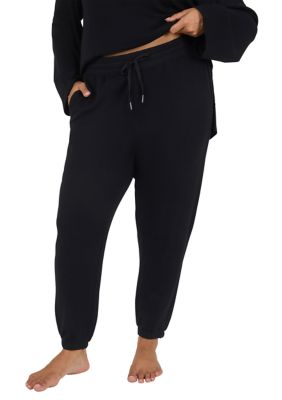 Yogalicious Women's Plus Size Modal Brushed Terry Joggers, Black, 3X