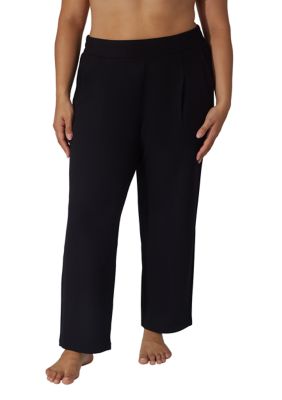 Yogalicious Women's Plus Size Scuba Rib Straight Leg Pants, Black, 3X