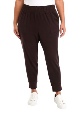 Yogalicious Women's Plus Size Ribbed Fleece Slim Fit Joggers, 3X