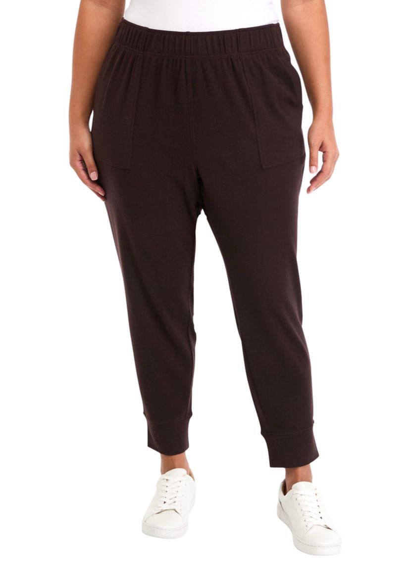 Plus Size Ribbed Fleece Slim Fit Joggers