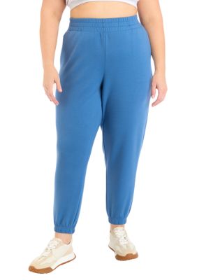 Yogalicious Women's Plus Size Scuba Taylor Jogger Pants, Blue, 3X