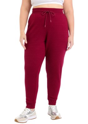 Yogalicious Women's Plus Size Diamond Quilted Joggers with Pockets, Red, 3X