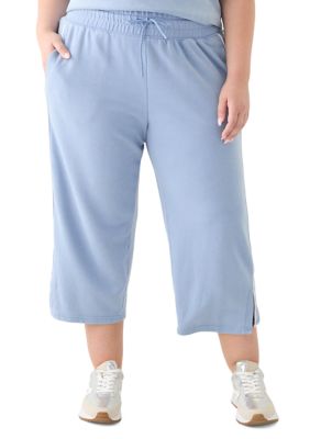 Yogalicious Women's Plus Size Baby Wash Crop Capri Sweatpants, 3X