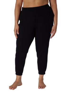 Yogalicious Women's Plus Size Scuba Joggers with Faux Fly Back, Black, 3X