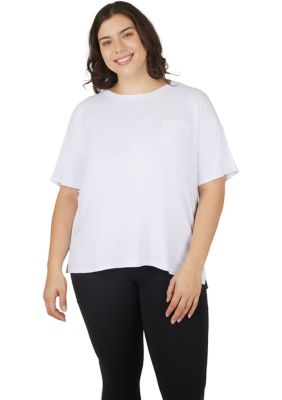 Yogalicious Women's Plus Size Super Soft Boxy Top, White, 1X
