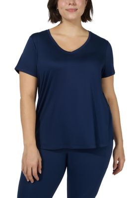 Yogalicious Women's Plus Size V-Neck T-Shirt, Blue, 3X