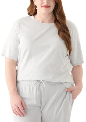 Yogalicious Women's Plus Size Stone Washed Boxy Cropped T-Shirt, 2X