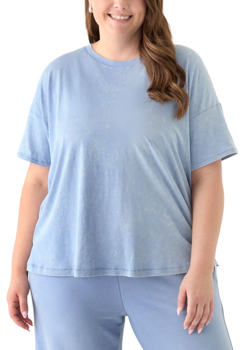 Plus Size Stone Washed Boxy Cropped T-Shirt