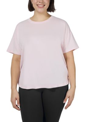 Yogalicious Women's Plus Size Stone Washed Boxy Cropped T-Shirt, 3X