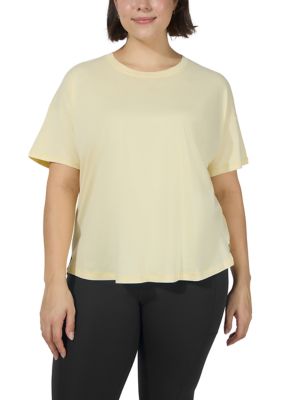 Yogalicious Women's Plus Size Stone Washed Boxy Cropped T-Shirt, 3X