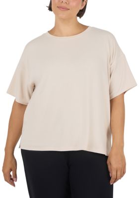 Yogalicious Women's Plus Size Cotton Deluxe Boxy Short Sleeve Top, Gray, 3XL