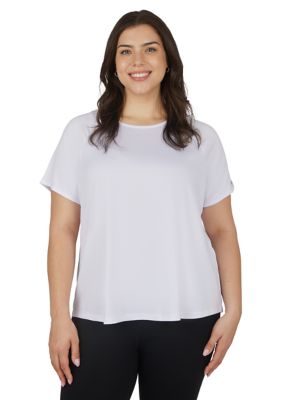 Yogalicious Women's Plus Size Crew Neck Raglan Tessa T-Shirt, White, 3X