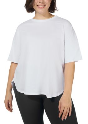 Yogalicious Women's Plus Size Cotton Jersey Bedford Shirt, White, 2X