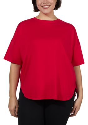 Yogalicious Women's Plus Size Cotton Jersey Bedford Shirt, Red, 3X