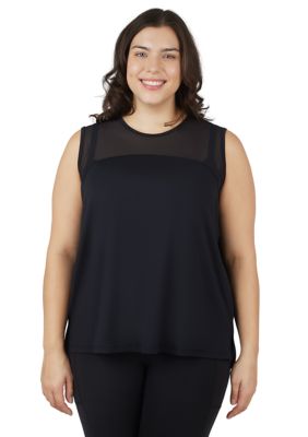 Yogalicious Women's Plus Size Synergy Mesh Tank Top with Side Slits, Black, 3X