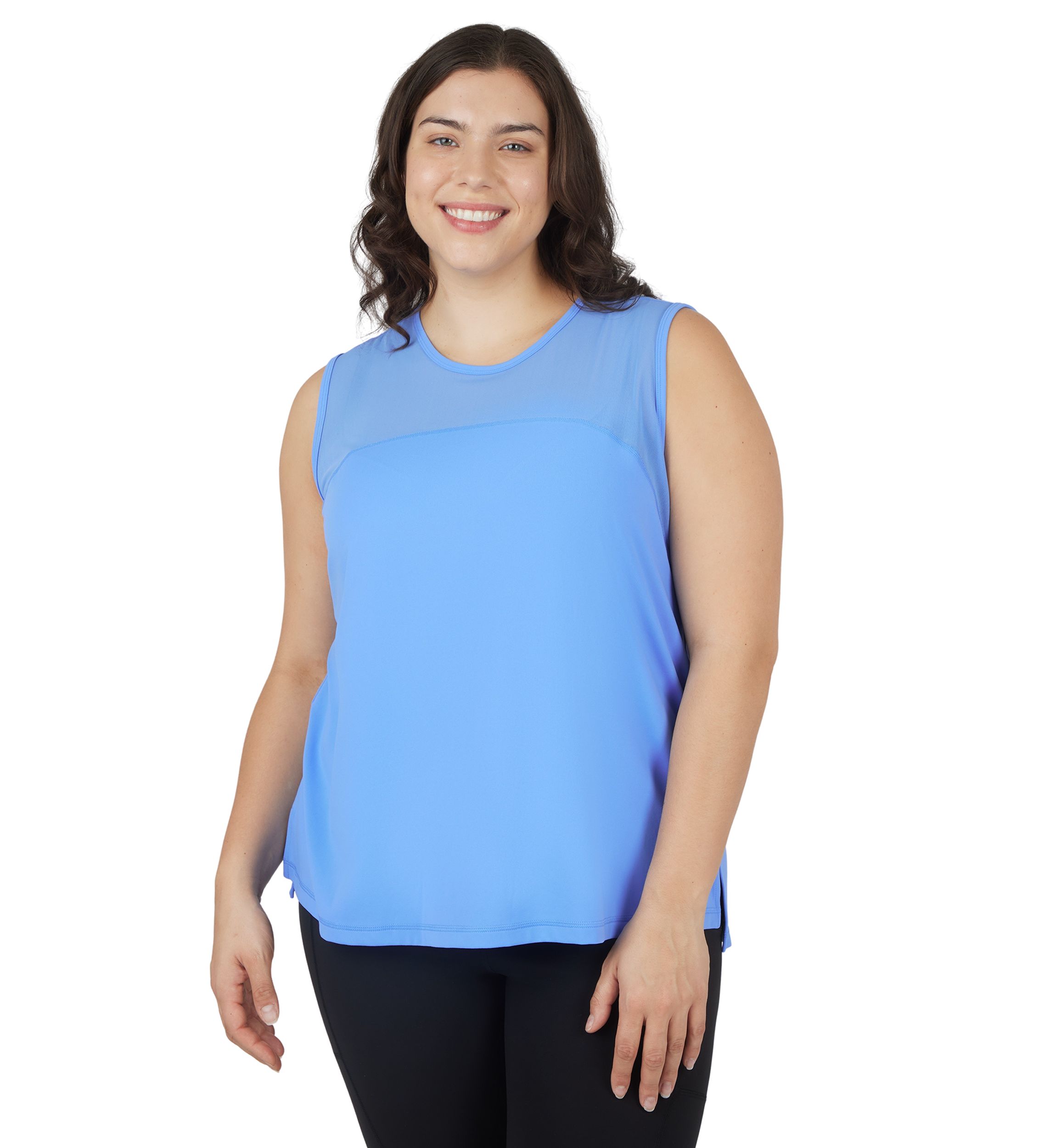 Plus Size Synergy Mesh Tank Top with Side Slits