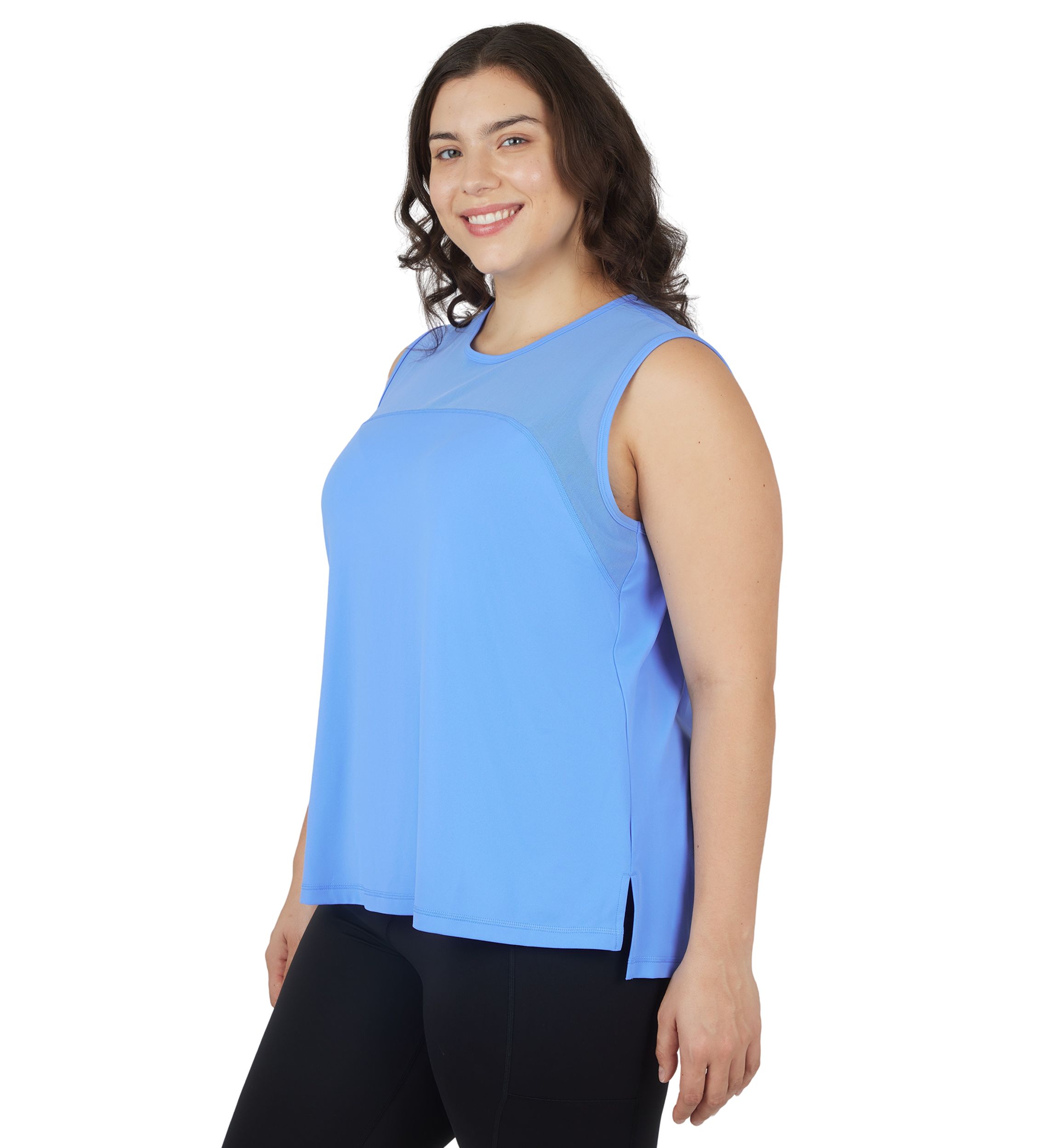 Plus Size Synergy Mesh Tank Top with Side Slits