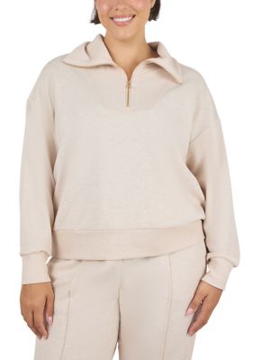 Yogalicious Women's Plus Size Softlite Scuba Rib Mix Half Zip Hoodie, 3XL
