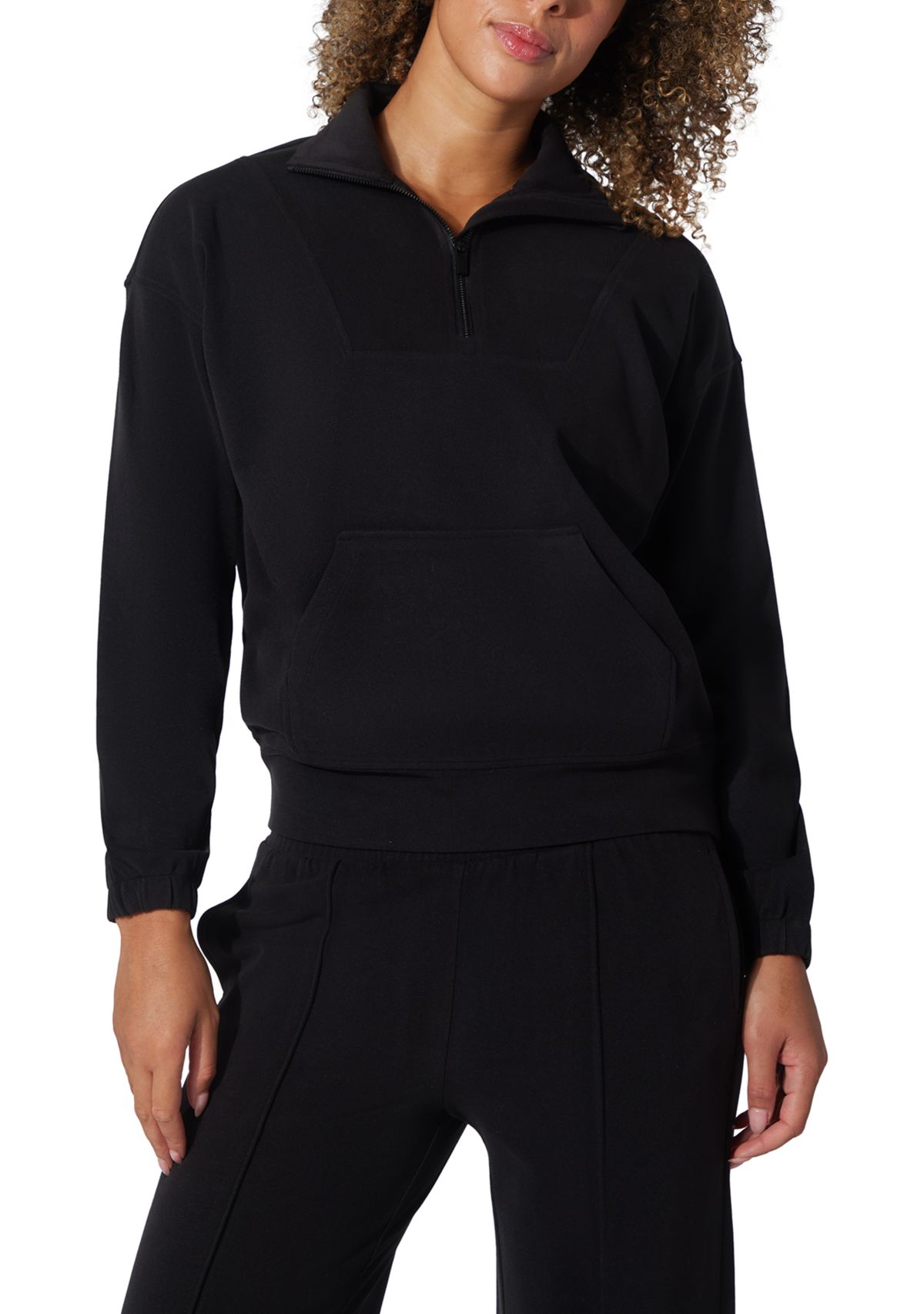 Womens Fleece Ribbed 1/2 Zip Pullover