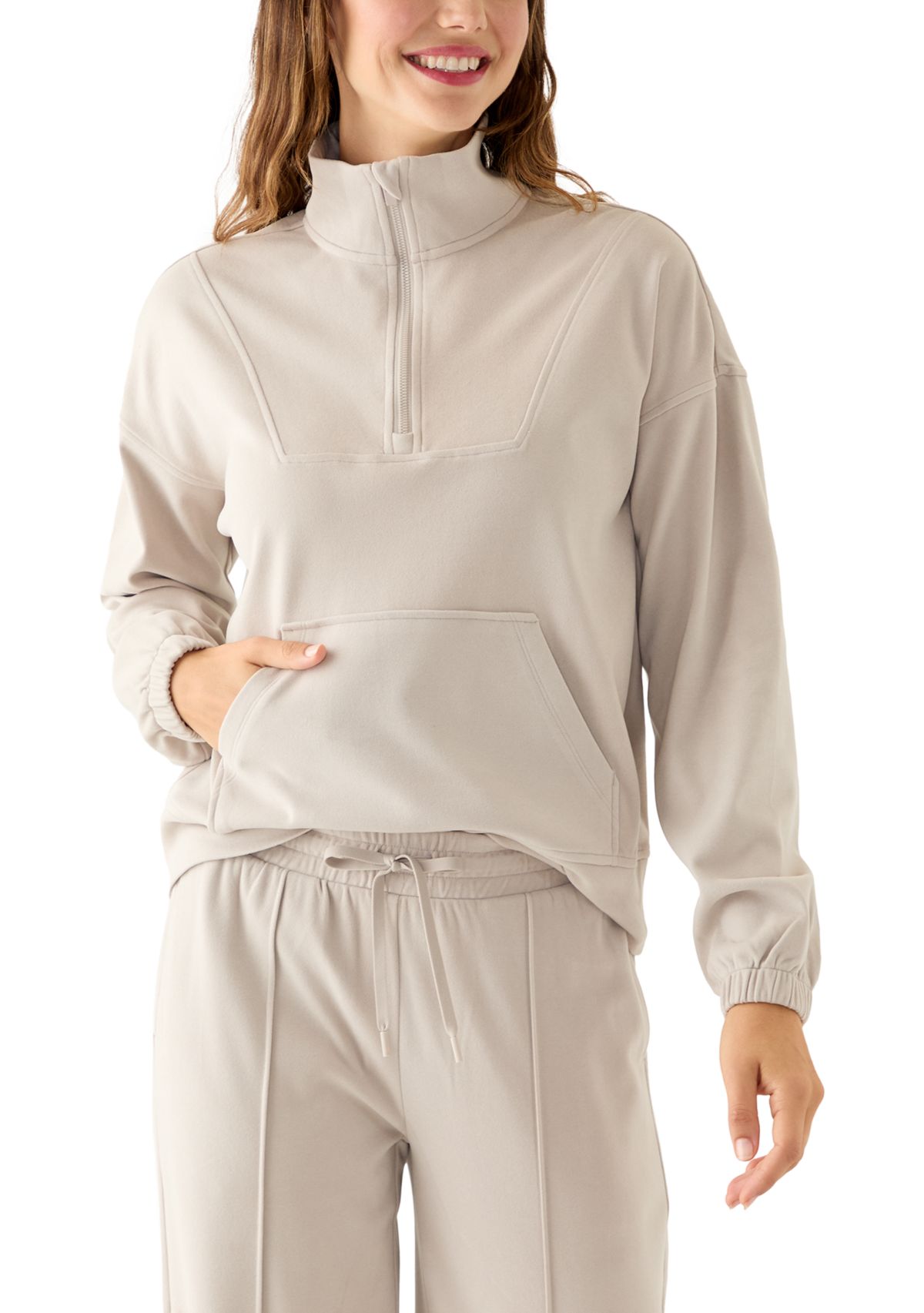Womens Fleece Ribbed 1/2 Zip Pullover
