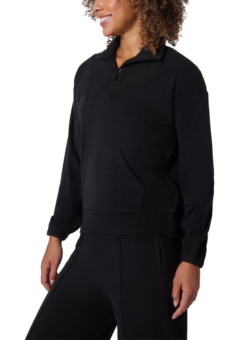 Womens Fleece Ribbed 1/2 Zip Pullover