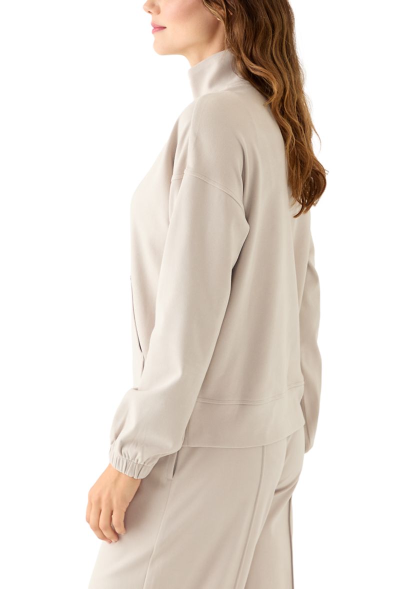 Womens Fleece Ribbed 1/2 Zip Pullover