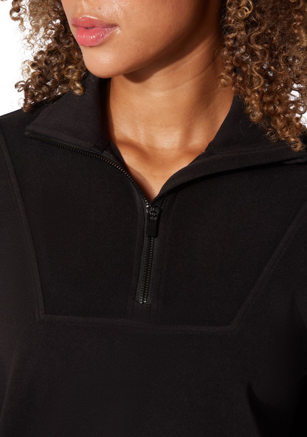 Womens Fleece Ribbed 1/2 Zip Pullover