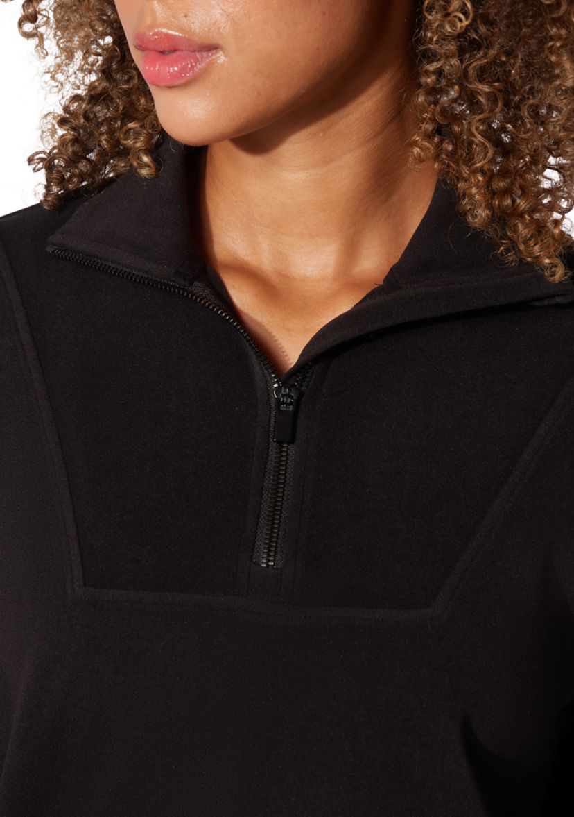 Womens Fleece Ribbed 1/2 Zip Pullover