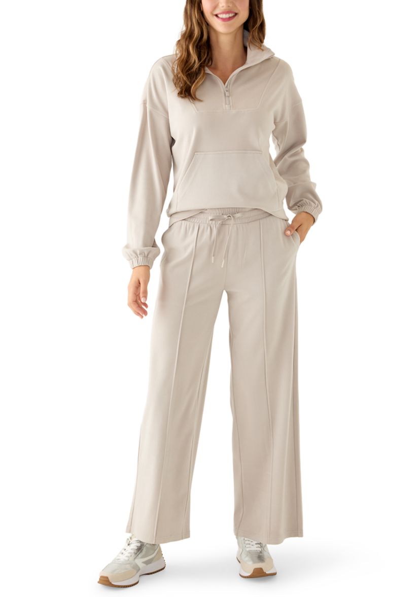 Womens Fleece Ribbed 1/2 Zip Pullover