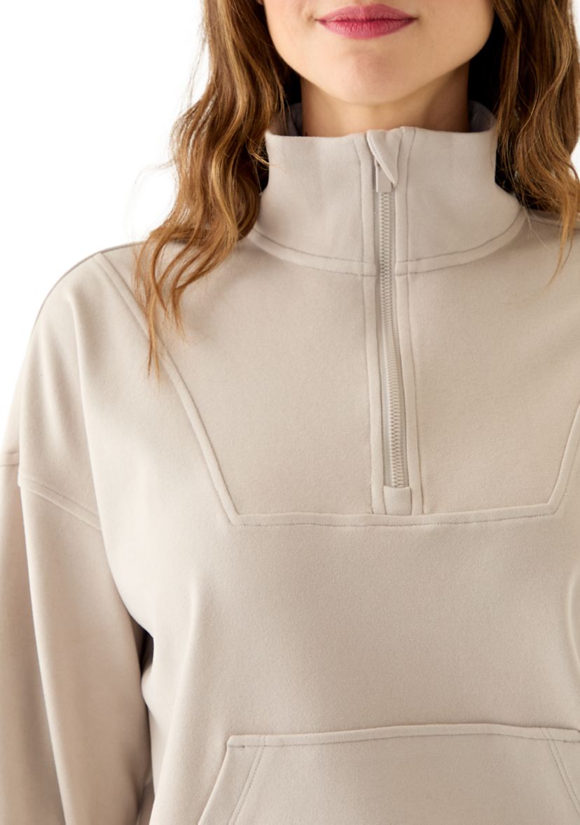 Womens Fleece Ribbed 1/2 Zip Pullover