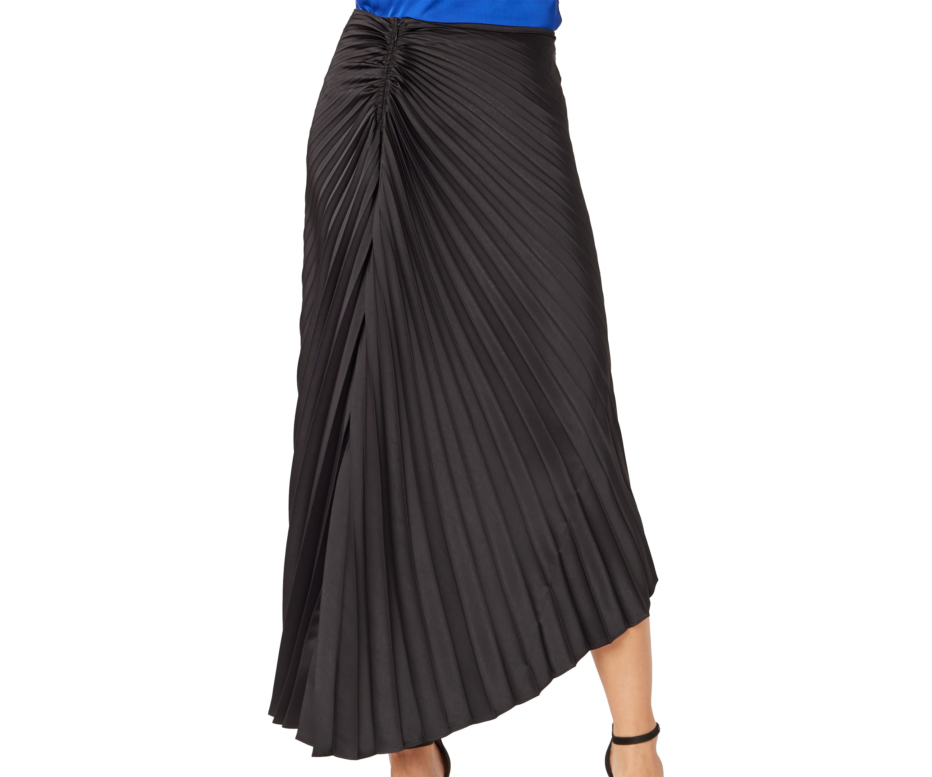 Womens Asymmetrical Pleated Midi Skirt