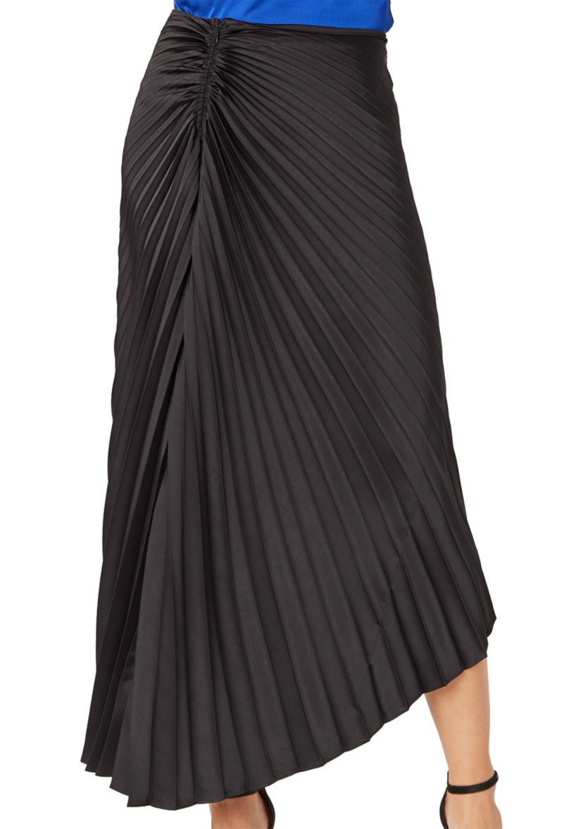 Womens Asymmetrical Pleated Midi Skirt