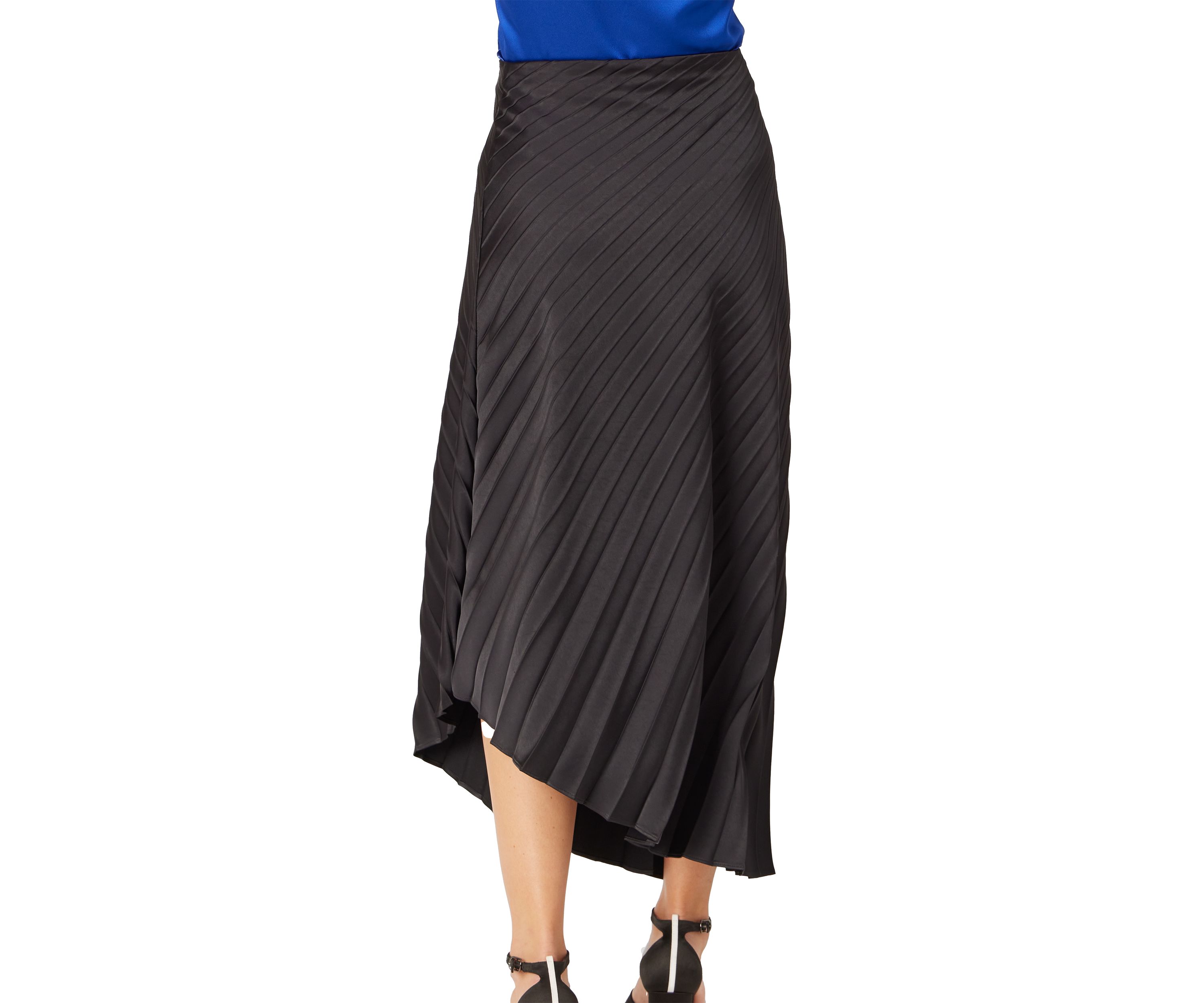 Womens Asymmetrical Pleated Midi Skirt