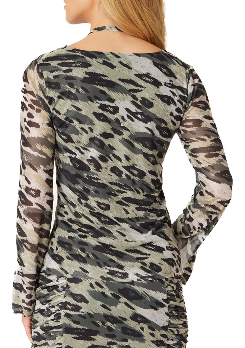 Womens Animal Print Cut Out Top