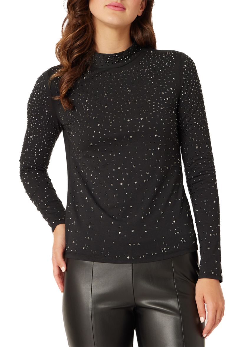 Womens Mock Neck Blouse with Studs