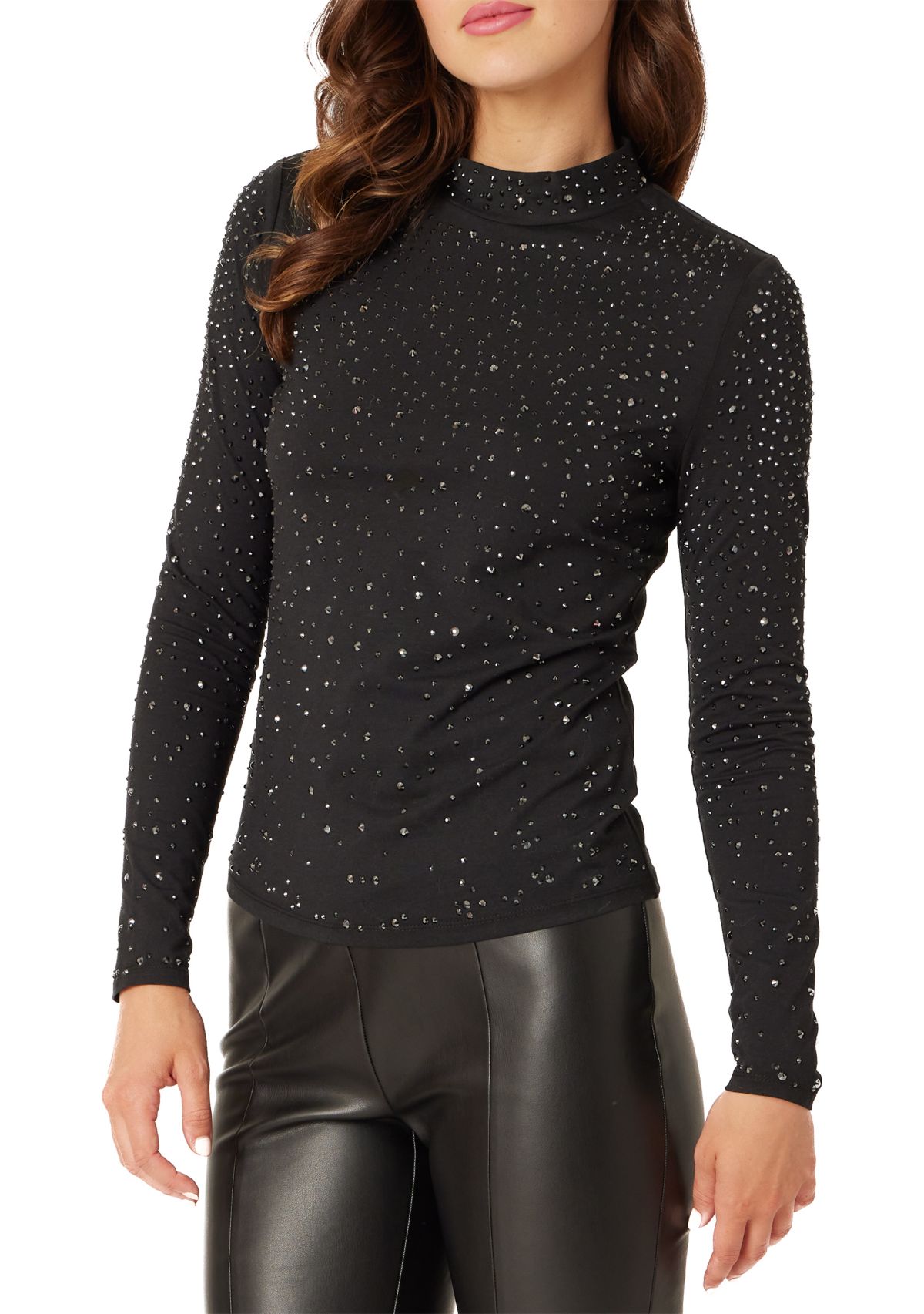 Womens Mock Neck Blouse with Studs