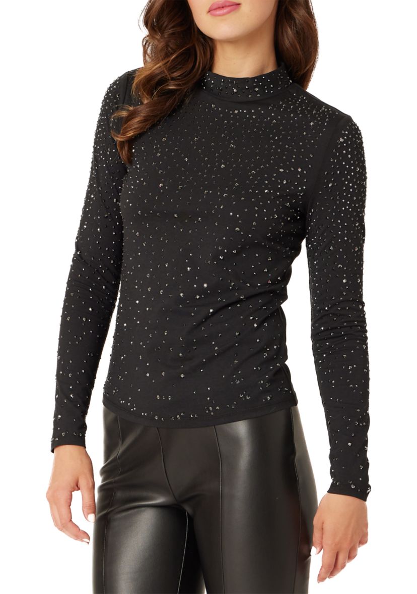 Womens Mock Neck Blouse with Studs