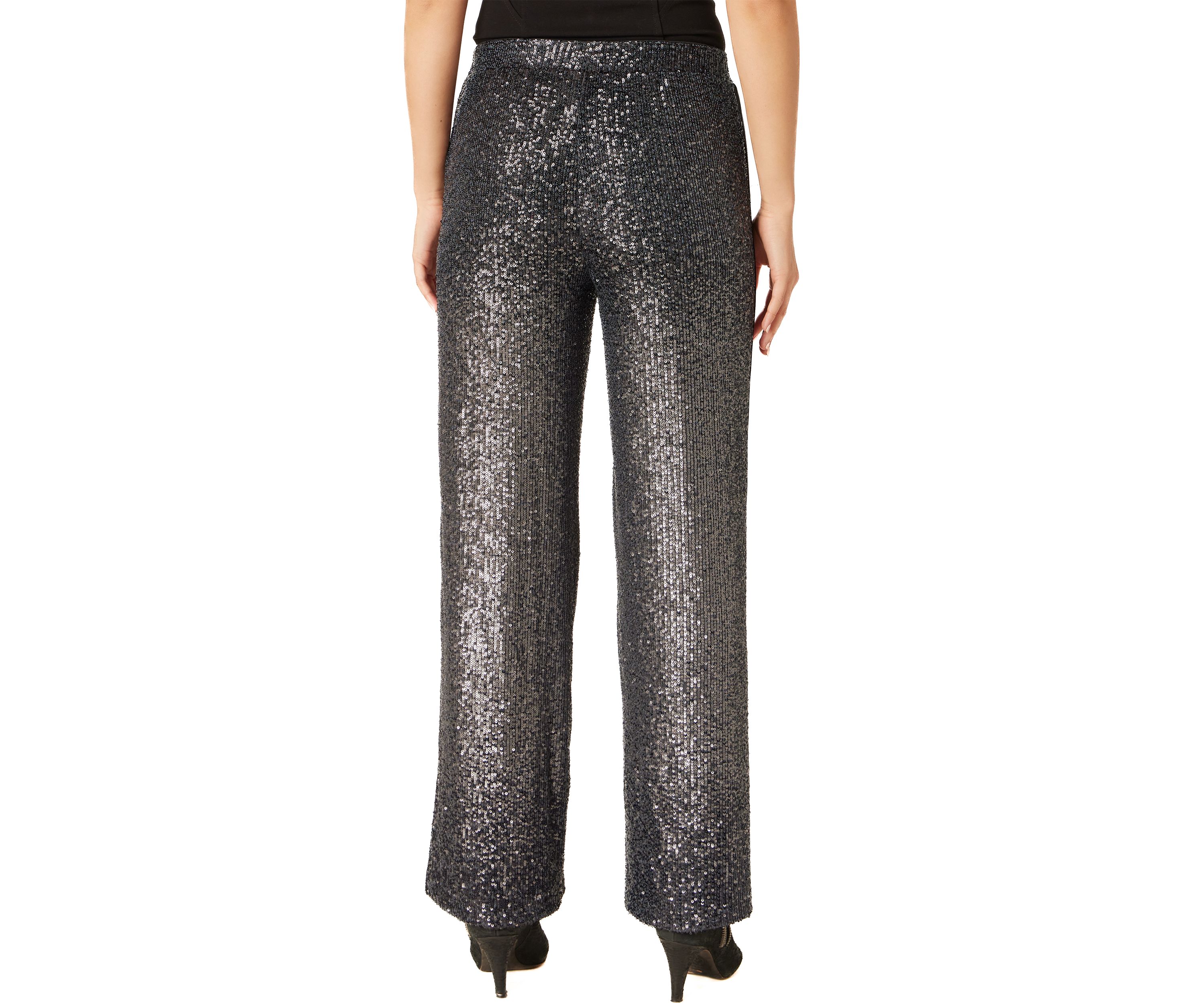 Womens Sequin Mix Wide Leg Pants