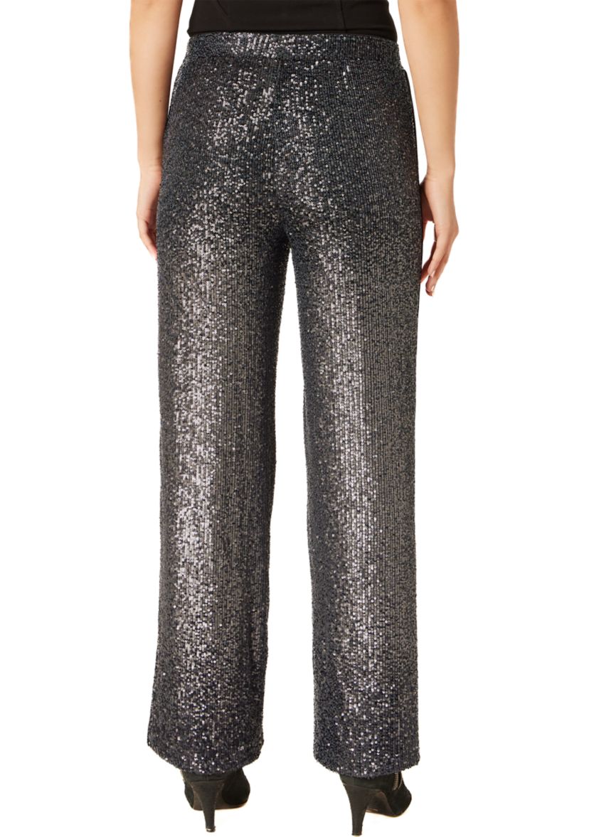 Womens Sequin Mix Wide Leg Pants