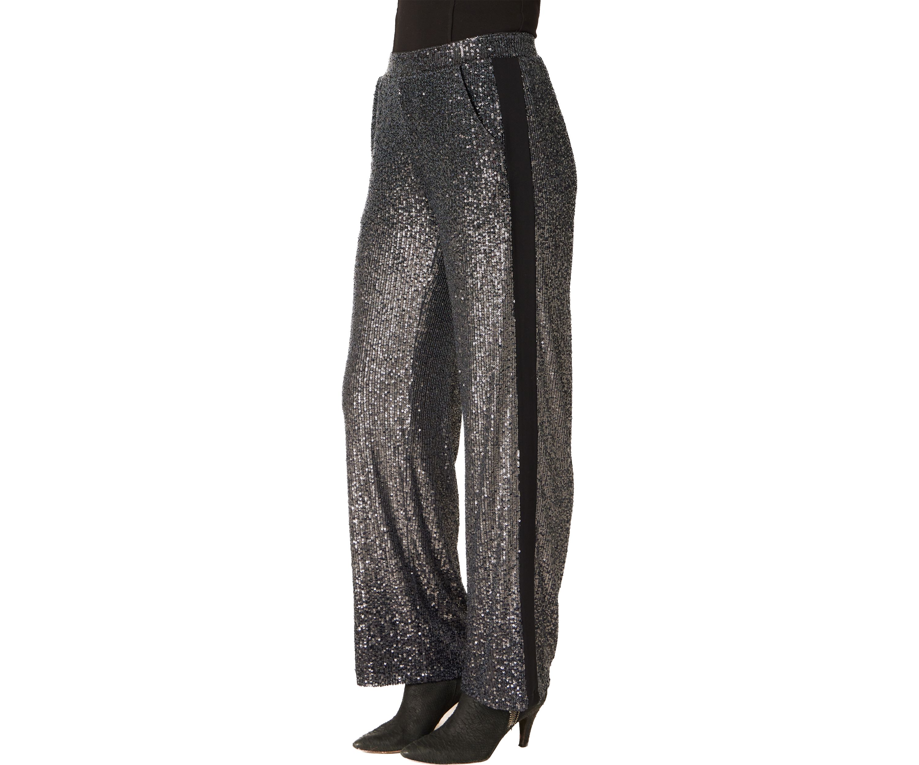 Womens Sequin Mix Wide Leg Pants
