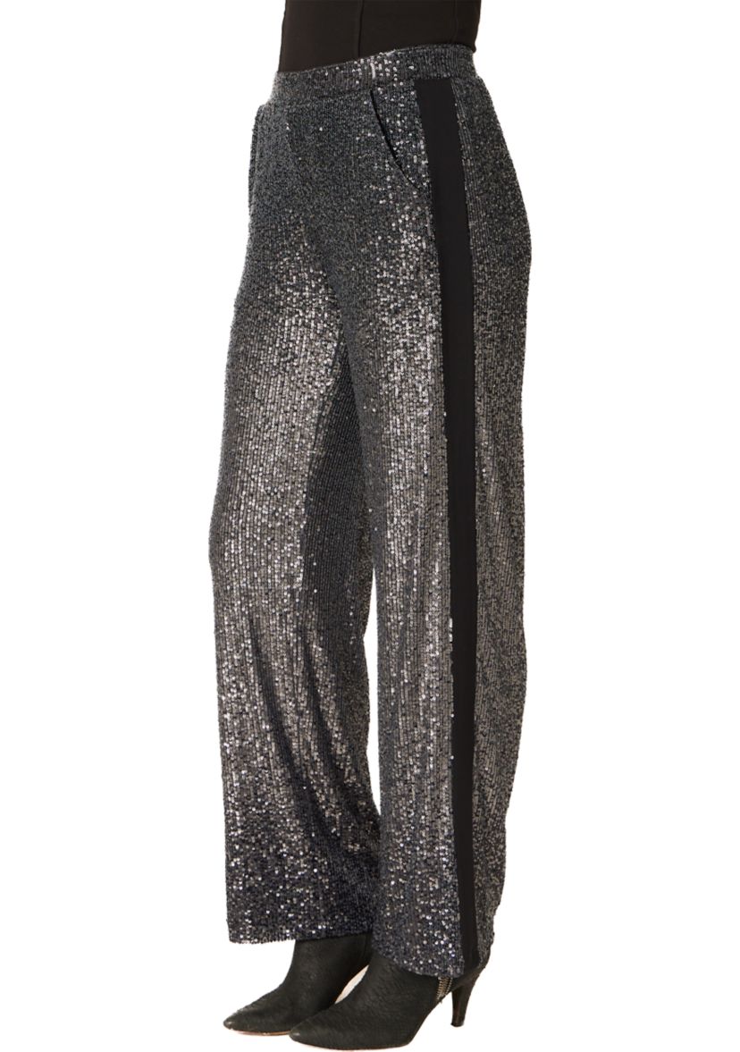 Womens Sequin Mix Wide Leg Pants