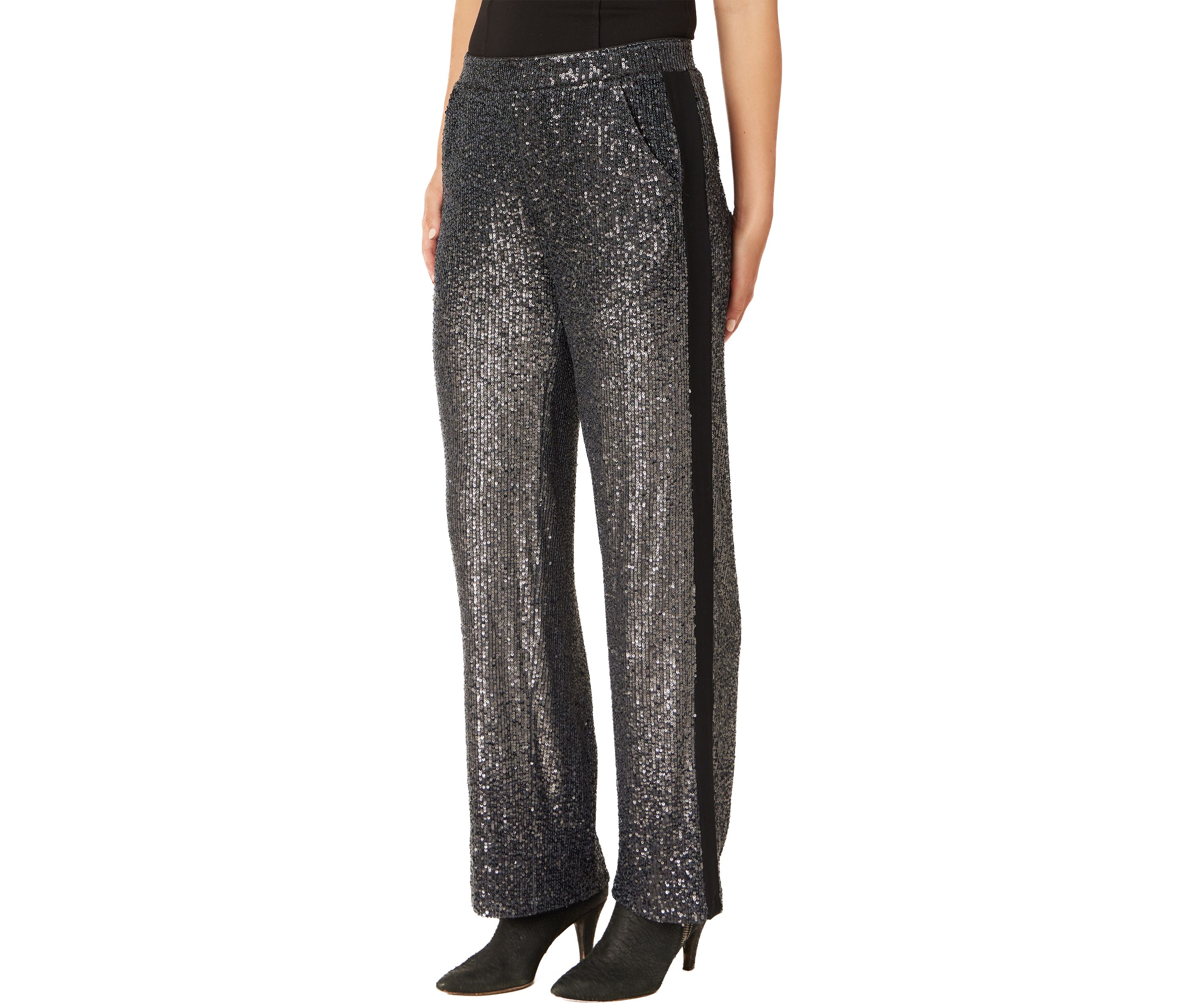 Womens Sequin Mix Wide Leg Pants
