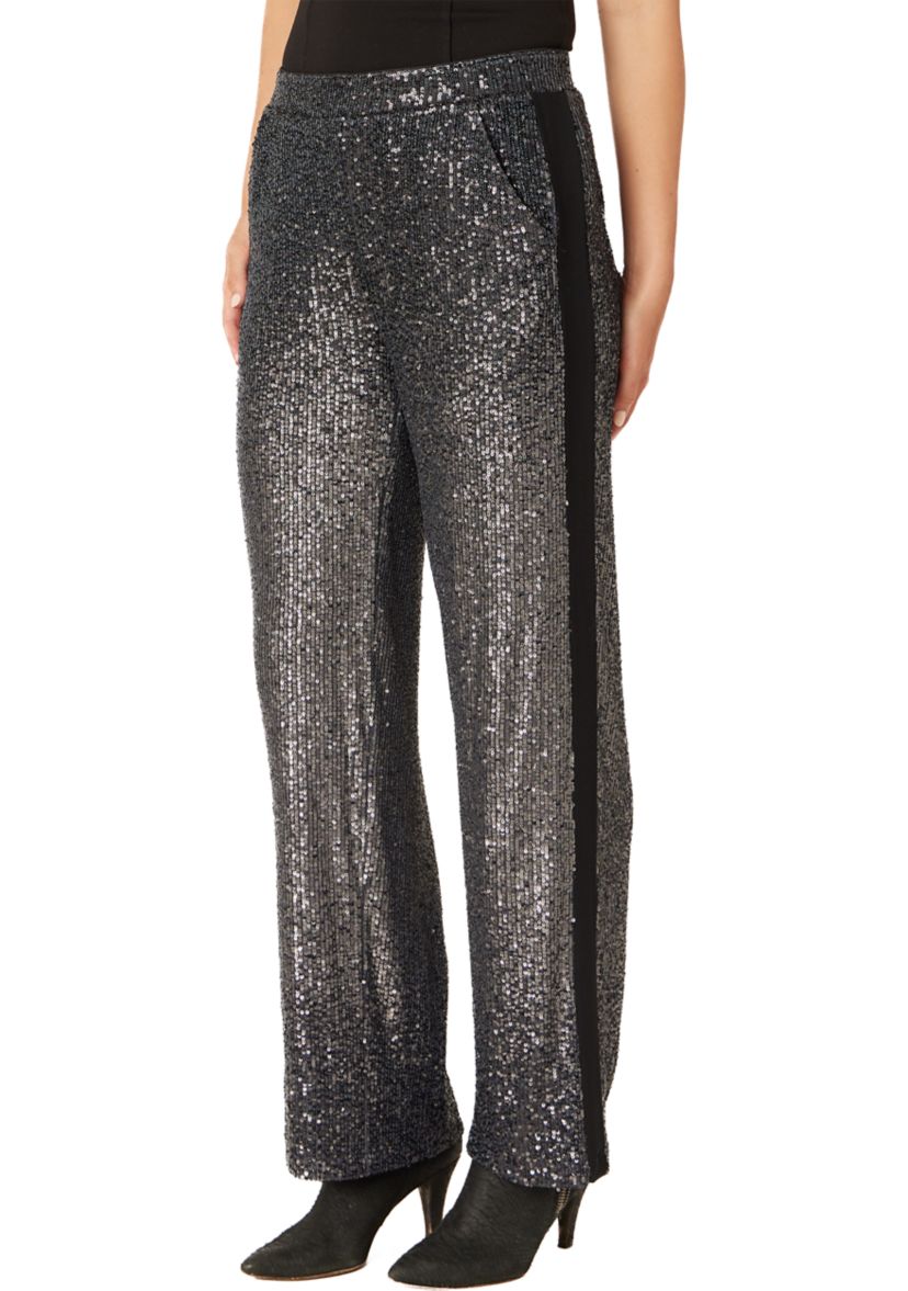 Womens Sequin Mix Wide Leg Pants