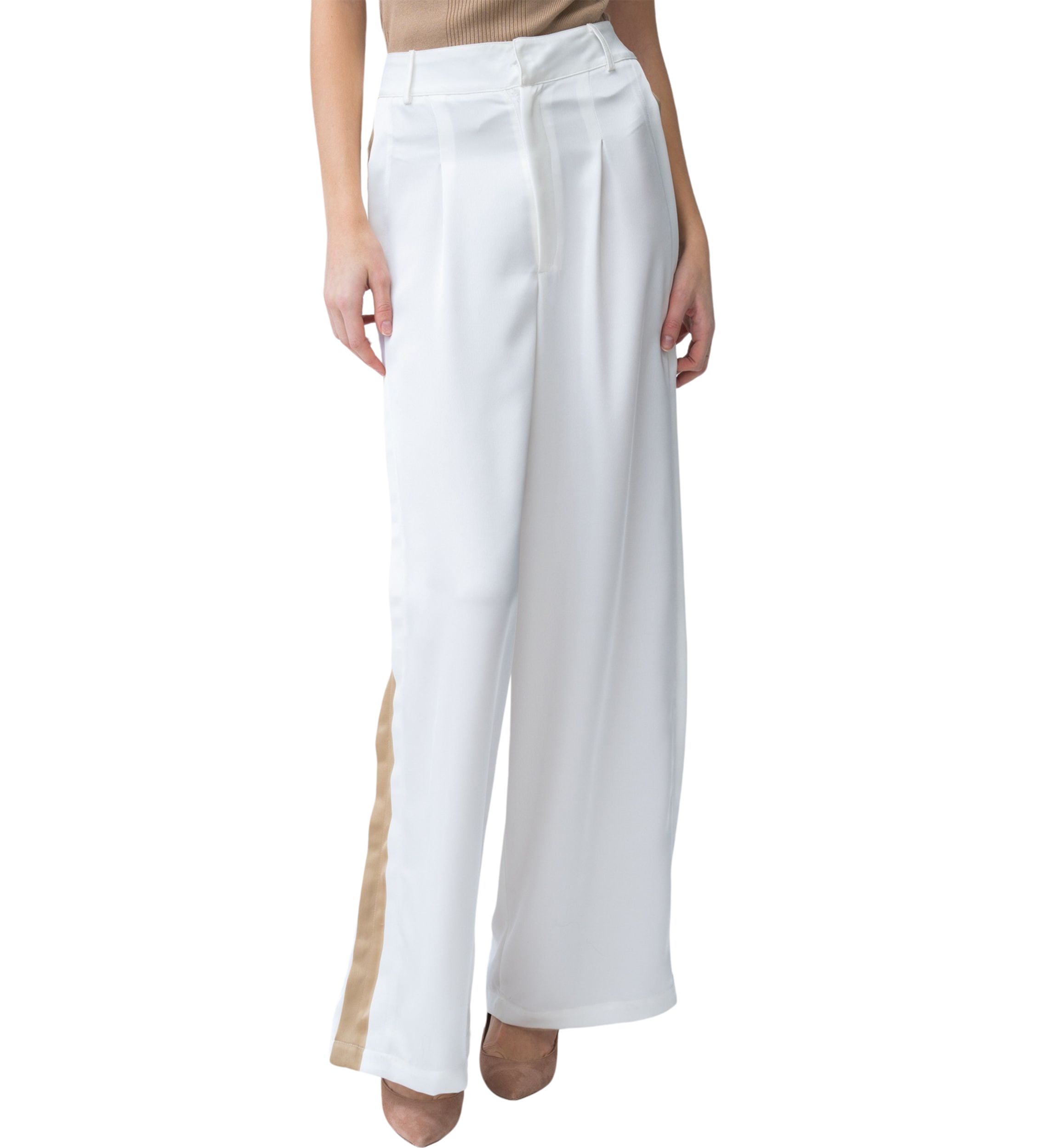 Womens Gold Tux Strip Wide Leg Pants