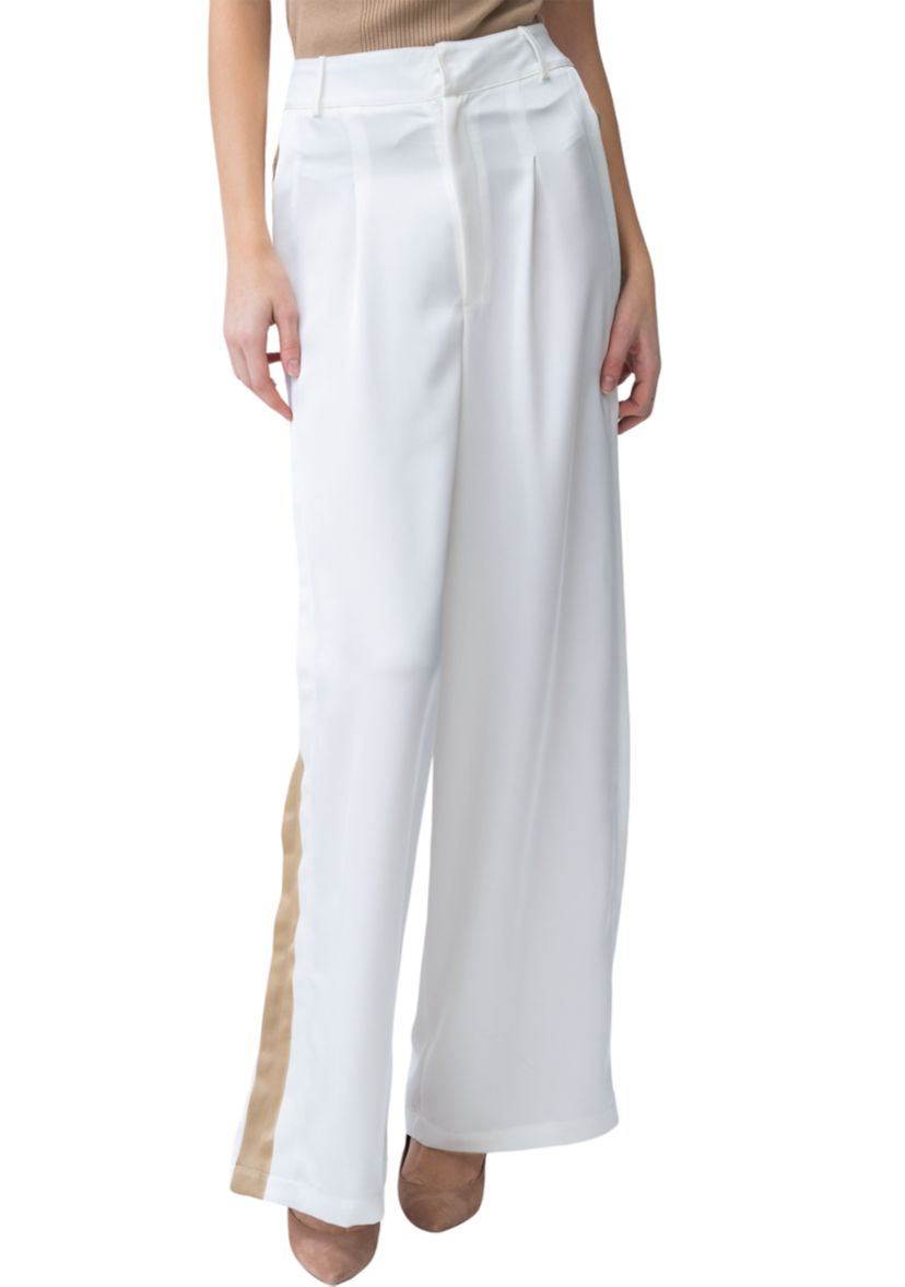 Womens Gold Tux Strip Wide Leg Pants